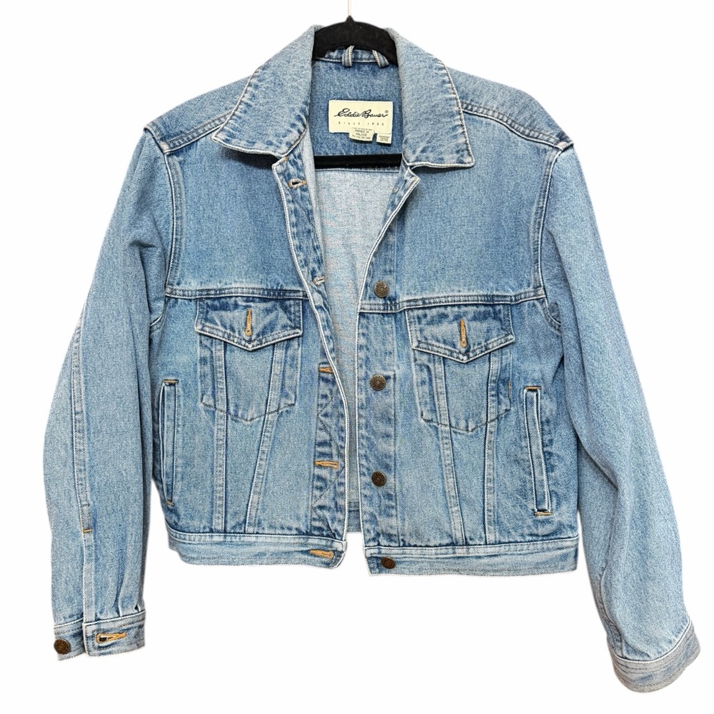 Vintage Eddie Bauer 90s Denim Trucker Jacket 100% Cotton Size Medium